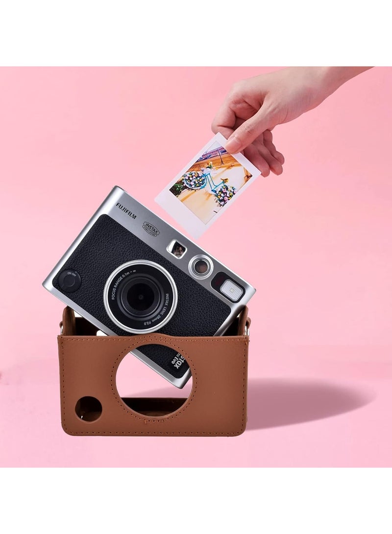 Case for Fuji Mini EVO,Camera Case Compatible for Fuji Mini EVO Camera with Adjustable Shoulder Strap in Brown Lychee Texture Horizontal Style - Image 3