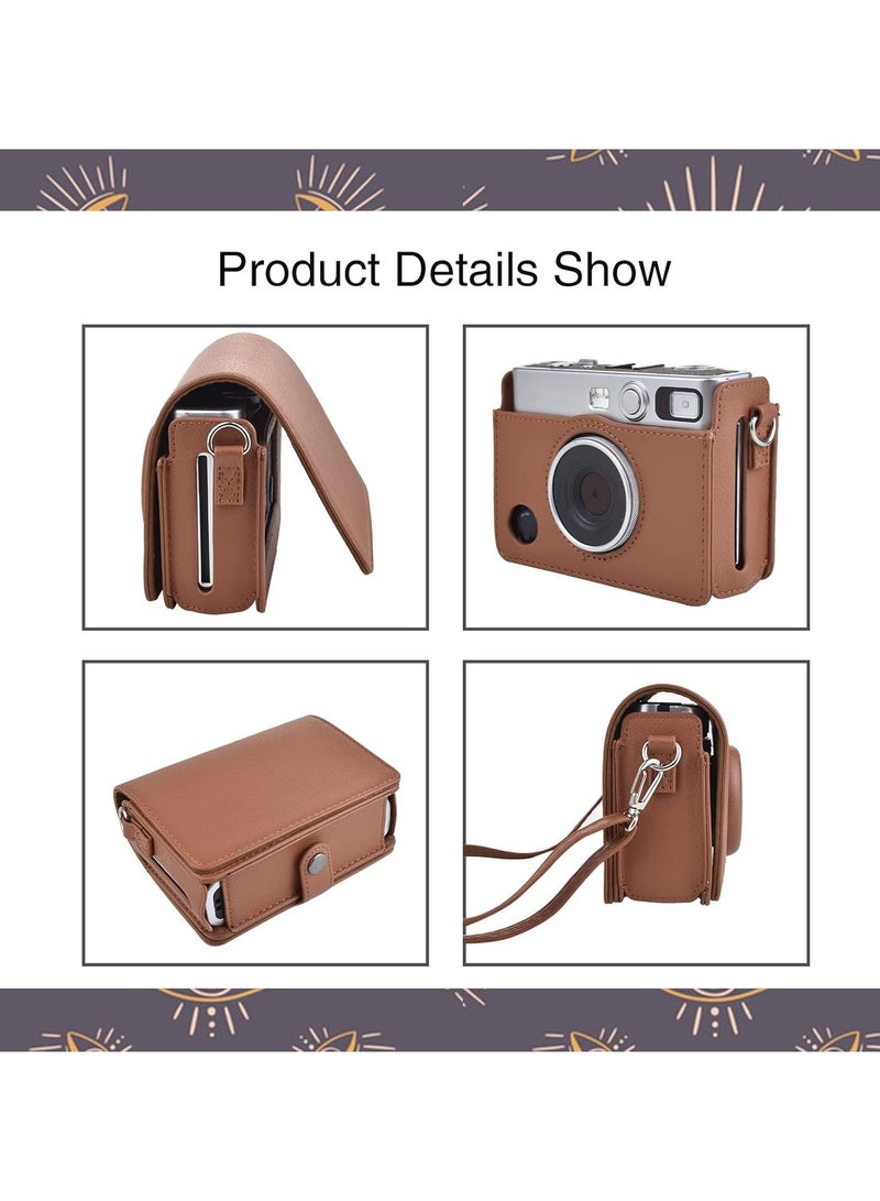 Case for Fuji Mini EVO,Camera Case Compatible for Fuji Mini EVO Camera with Adjustable Shoulder Strap in Brown Lychee Texture Horizontal Style - Image 5