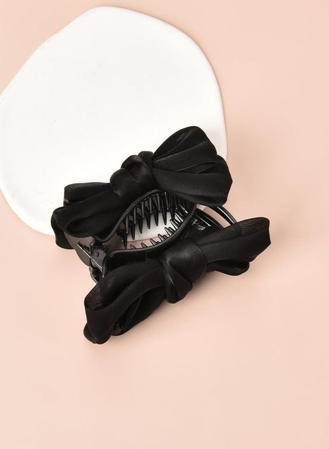 YangQian Black Hair Accessories: Silky Satin Banana Hair Clips, Ponytail Holders, Claw Clips, Bun Decorations with Large Bow Knot Barrettes for Women and Girls - Image 5