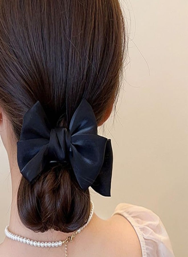 YangQian Black Hair Accessories: Silky Satin Banana Hair Clips, Ponytail Holders, Claw Clips, Bun Decorations with Large Bow Knot Barrettes for Women and Girls - Image 3