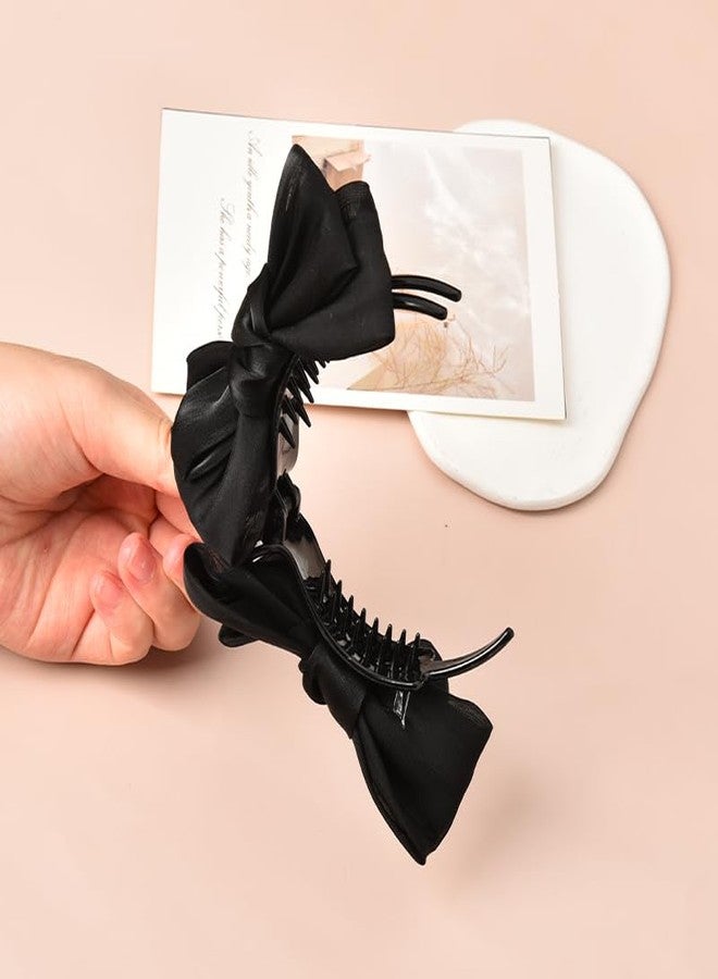 YangQian Black Hair Accessories: Silky Satin Banana Hair Clips, Ponytail Holders, Claw Clips, Bun Decorations with Large Bow Knot Barrettes for Women and Girls - Image 4