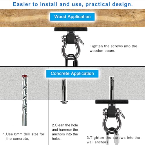 Dolibest Ceiling Mount Swing Hanger Heavy Duty Swing Set Hook for Porch Swing Hammock Chair Yoga Silk Suspension Straps Gymnastic Ring, Wall Anchor for Resistance Bands (900LB) - Image 5