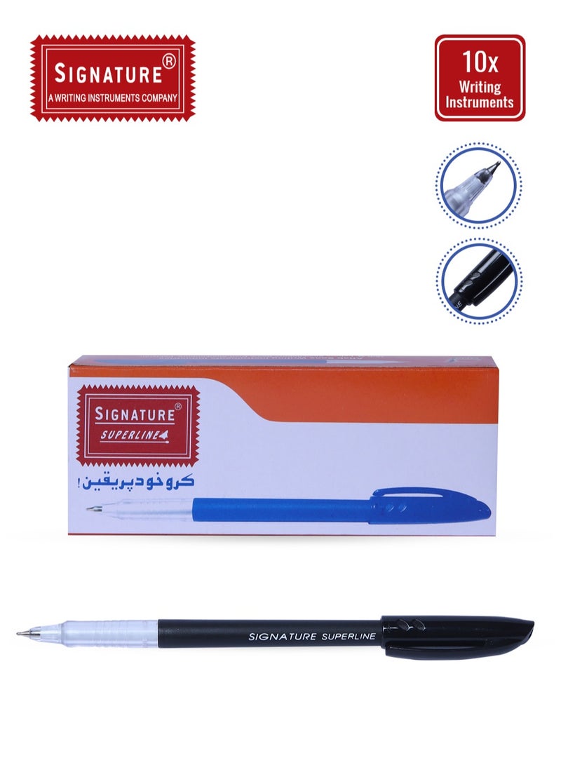 Signature Superline Fine 0.7mm Ballpoint Pen (Pack of 10 Black Ink Ballpoint Pens)