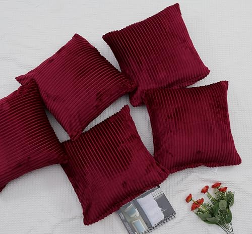 RD TREND® Cushion Cover Set of 5, Decorative Sofa Living Room Home Square Cushion Covers 24 Inch x 24 Inch, Aesthetic Corduroy Striped Double Sided (Marron,Pack of 5) - Image 5
