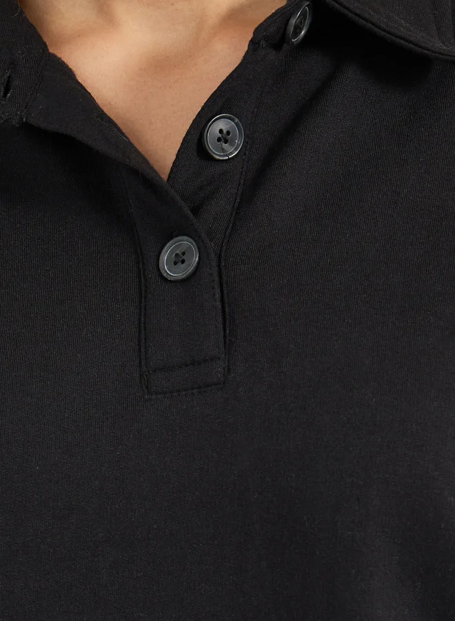 Styli Styli Solid Long Sleeves Polo T-Shirt and Pants Co-Ords Set