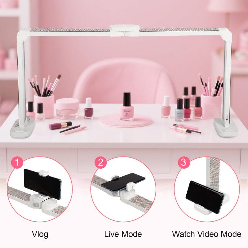 OLenyer 34in Half Moon Light for Nail Desk, Foldable LED Lamp for Nail Art, Tattooing, Craft Making, Stepless Dimming, 3000-6000K Color Temperature Adjustment, 456 Light Beads, White with Diamond - Image 4