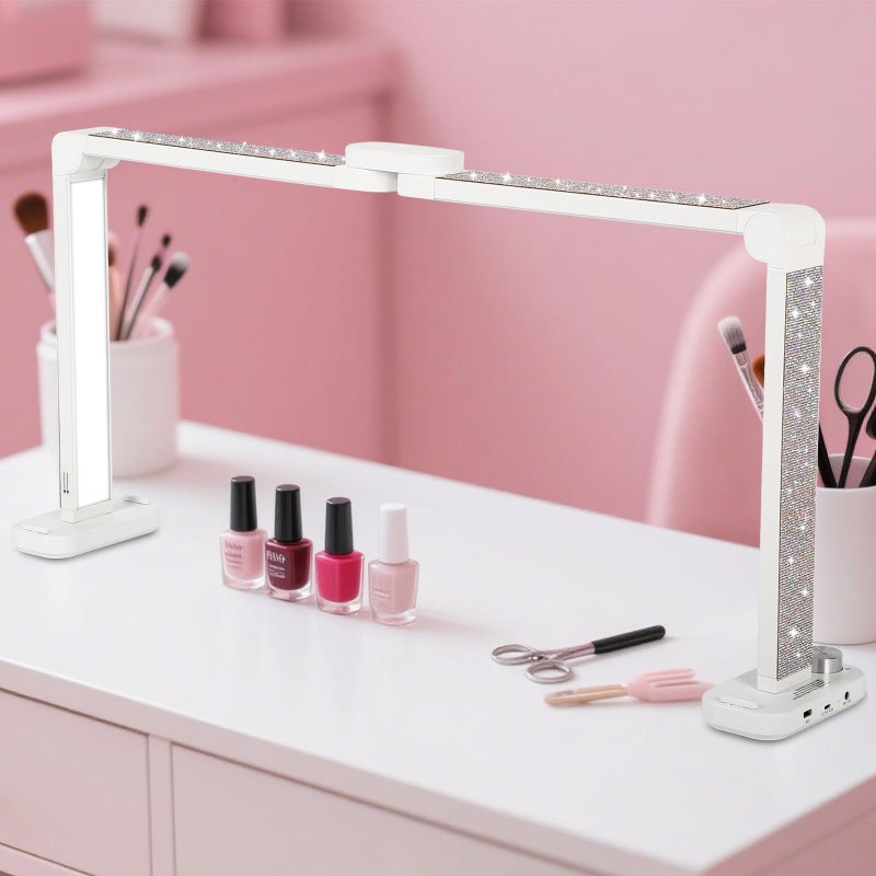 OLenyer 34in Half Moon Light for Nail Desk, Foldable LED Lamp for Nail Art, Tattooing, Craft Making, Stepless Dimming, 3000-6000K Color Temperature Adjustment, 456 Light Beads, White with Diamond - Image 1