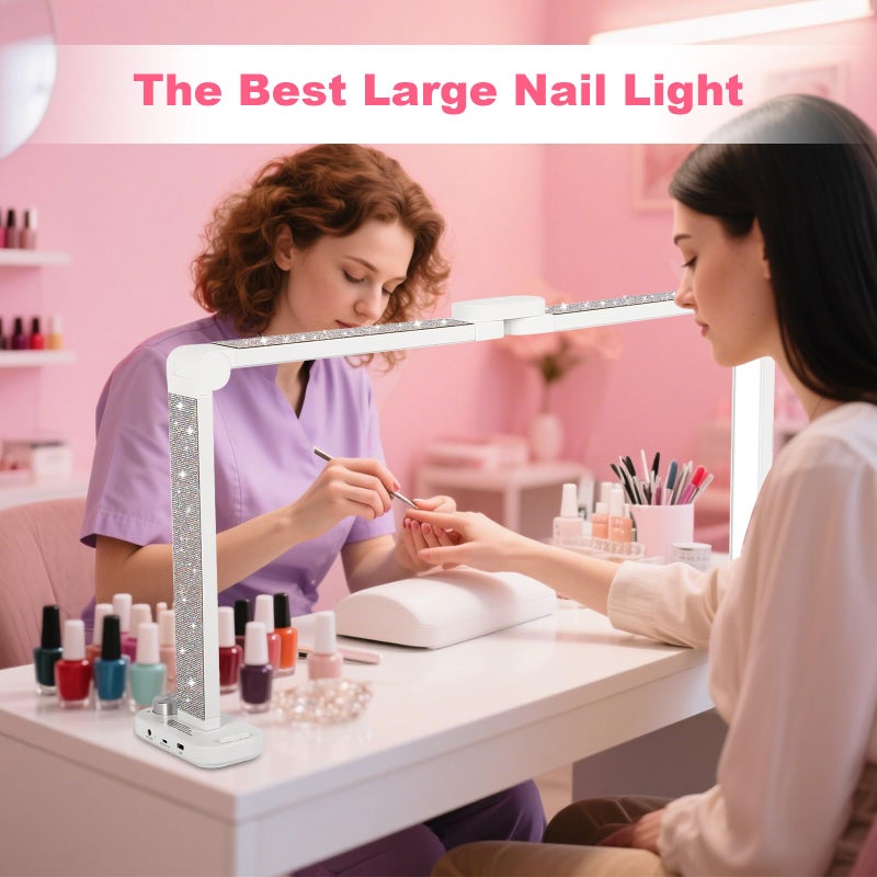 OLenyer 34in Half Moon Light for Nail Desk, Foldable LED Lamp for Nail Art, Tattooing, Craft Making, Stepless Dimming, 3000-6000K Color Temperature Adjustment, 456 Light Beads, White with Diamond - Image 2