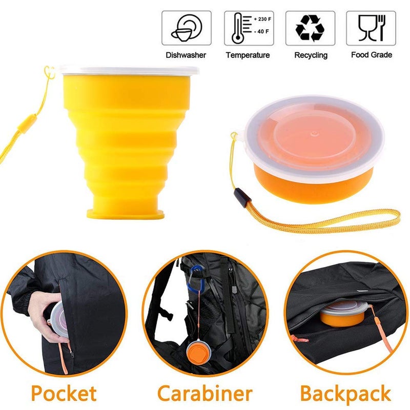 JIELUO Silicone Collapsible Travel Water Cup, 6Pack Collapsible Silicone Cup with Lid, Expandable Drinking Cup Set, Reusable Mug for Camping, Hiking, Travel - Image 5