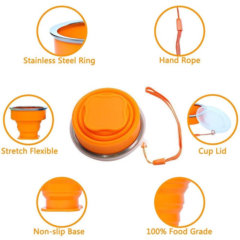 JIELUO Silicone Collapsible Travel Water Cup, 6Pack Collapsible Silicone Cup with Lid, Expandable Drinking Cup Set, Reusable Mug for Camping, Hiking, Travel - Image 3