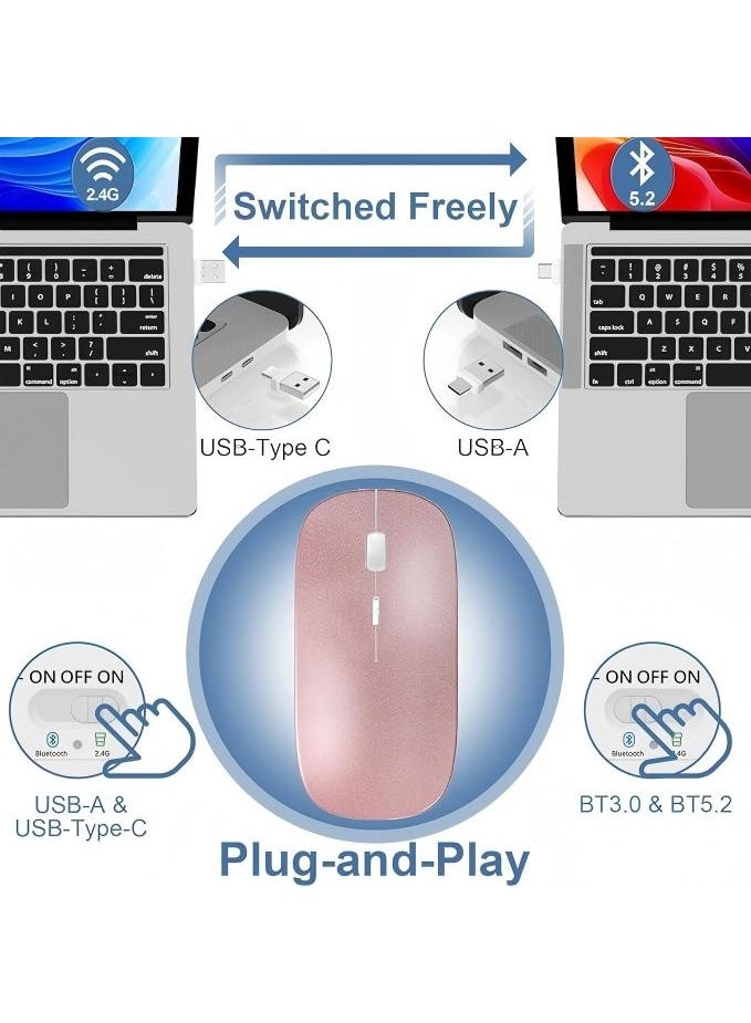 Mouse for MacBook Wireless Bluetooth Mouse Laptop MacBook Air Mac Pro Rechargeable Silent PC iPad Optical Mice with Dual Mode Switch Bluetooth 5.2/3.0 and 2.4GHz USB Type-C - Image 4