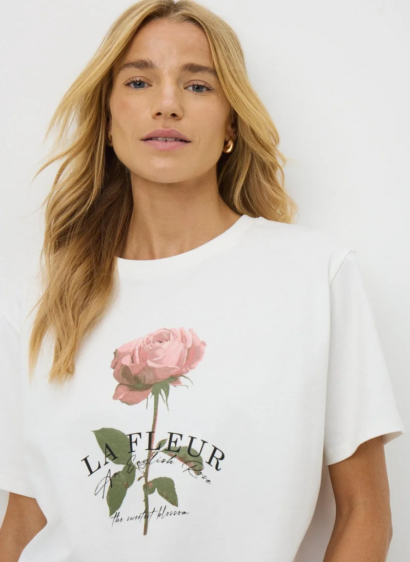 Matalan White Rose Graphic T-Shirt
