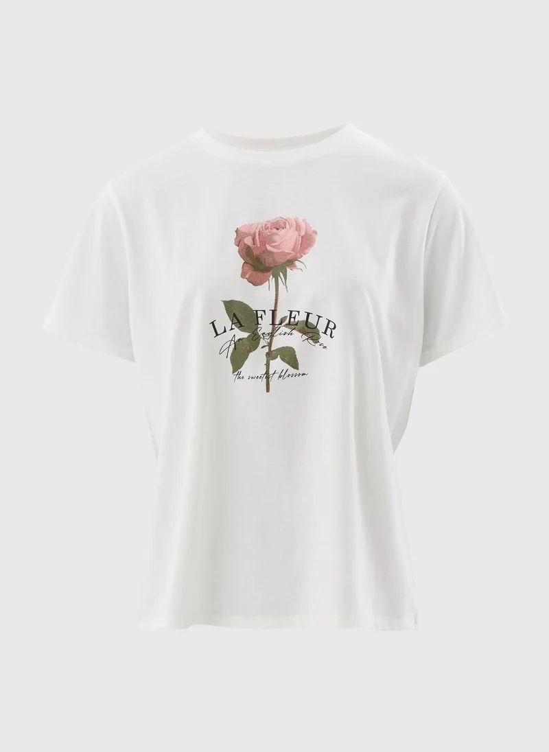 Matalan White Rose Graphic T-Shirt