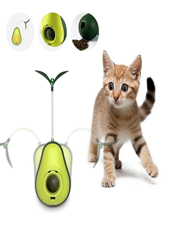 MITOCAPY 3-in-1 Catnip Toys for Cats with Feather Cat Toy Wand & Cat Treat Dispenser, Tumbler Interactive Christmas Cat Toys for Indoor Cats, Avocado Cat Puzzle Feeder, Funny Kitten Treats - Image 1