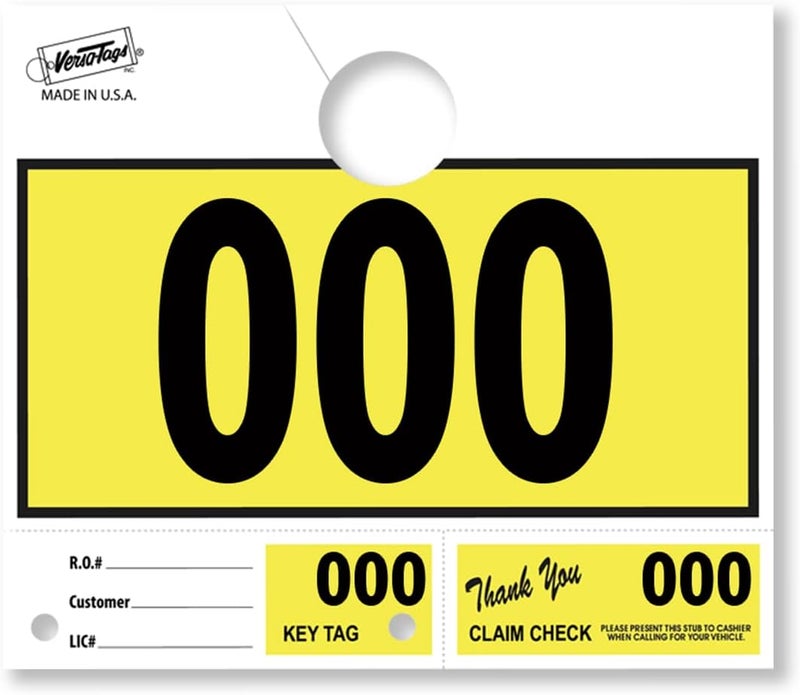 Versa-Tags 1000 Car Dealer Service Hang Tags Mechanic Repair Shop 3 Part Control System RL78 - Yellow (000-999) - Image 1