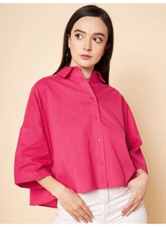 HIGH STAR Oversized Solid Cotton Pink Casual Shirt for Women  - Image 3