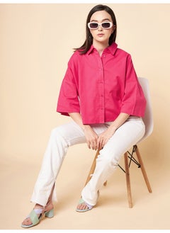 HIGH STAR Oversized Solid Cotton Pink Casual Shirt for Women  - Image 5