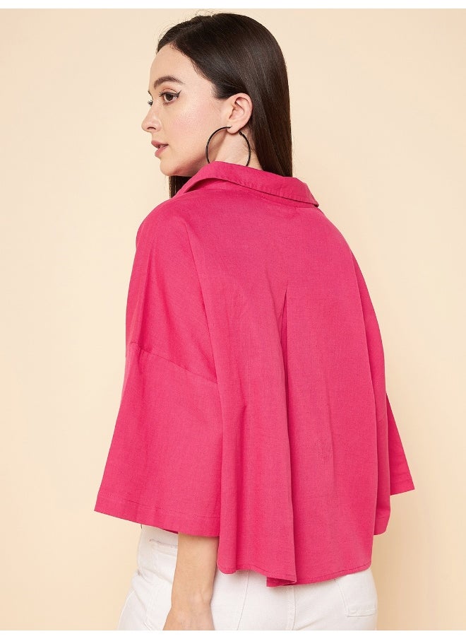 HIGH STAR Oversized Solid Cotton Pink Casual Shirt for Women  - Image 2