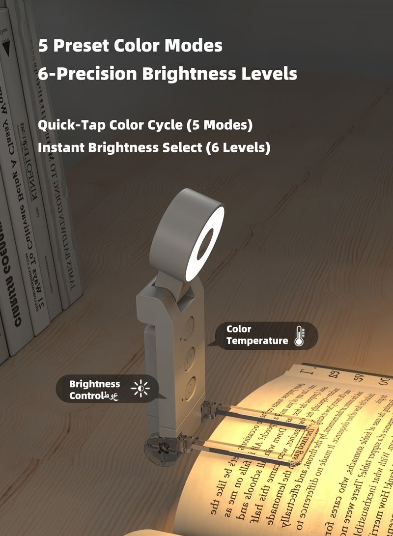 LAYRA USB Rechargeable Mini Clip Reading Light 6 Brightness Dimmable LED Book Light Portable Folding Flashlight 2in1 Illumination Black - Image 5