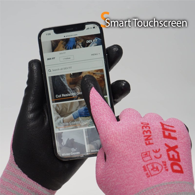 DEX FIT Nitrile Work Gloves FN330, 3 Pairs, 3D-Comfort Stretchy Fit, Firm Grip, Thin & Lightweight, Touch-Screen Compatible, Durable, Breathable & Cool, Machine Washable; Pink S (7) - Image 5