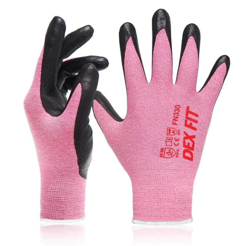 DEX FIT Nitrile Work Gloves FN330, 3 Pairs, 3D-Comfort Stretchy Fit, Firm Grip, Thin & Lightweight, Touch-Screen Compatible, Durable, Breathable & Cool, Machine Washable; Pink S (7) - Image 1