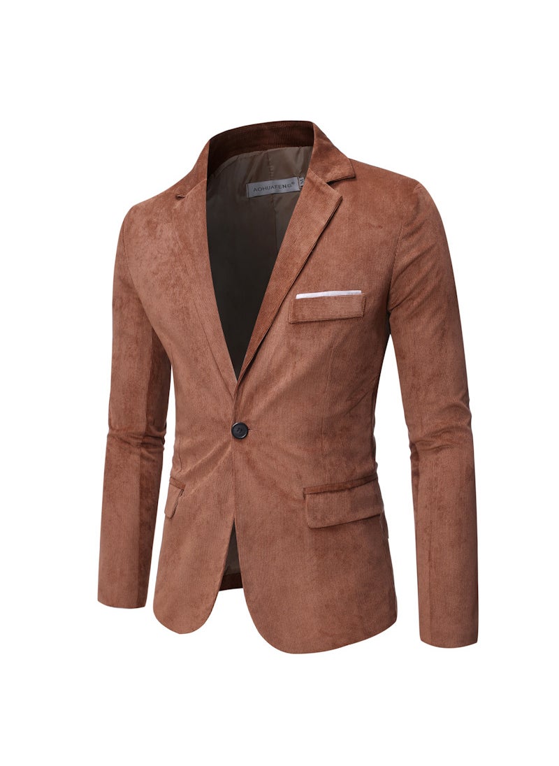 Generic Cross-border Ebay Fast-selling Mens Slim Fit Suit Smooths Your Silhouette Korean Business Casual Jacket Corduroy Clothes Khaki  - Image 1