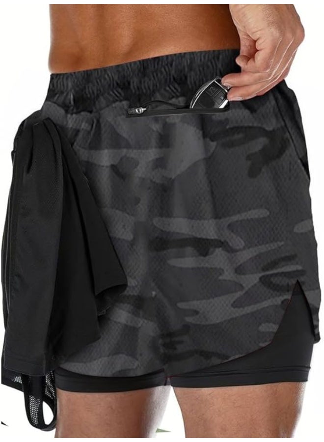 VITION Gym Shorts for Men, Men's Activewear Running Shorts,Drawstring Gym Shorts Men, 2 Layer Loose Athletic Shorts with 4 Pockets (X-Large, Camouflage Gray) - Image 3