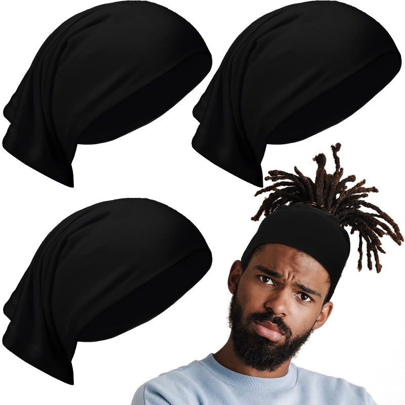 Sintege 4 Pcs Dreadlocks Tube Sock Wide Elastic Headband Loc Cap Long Hair Dreads Head Wrap Unisex Spandex for Women Men(Black) - Image 1