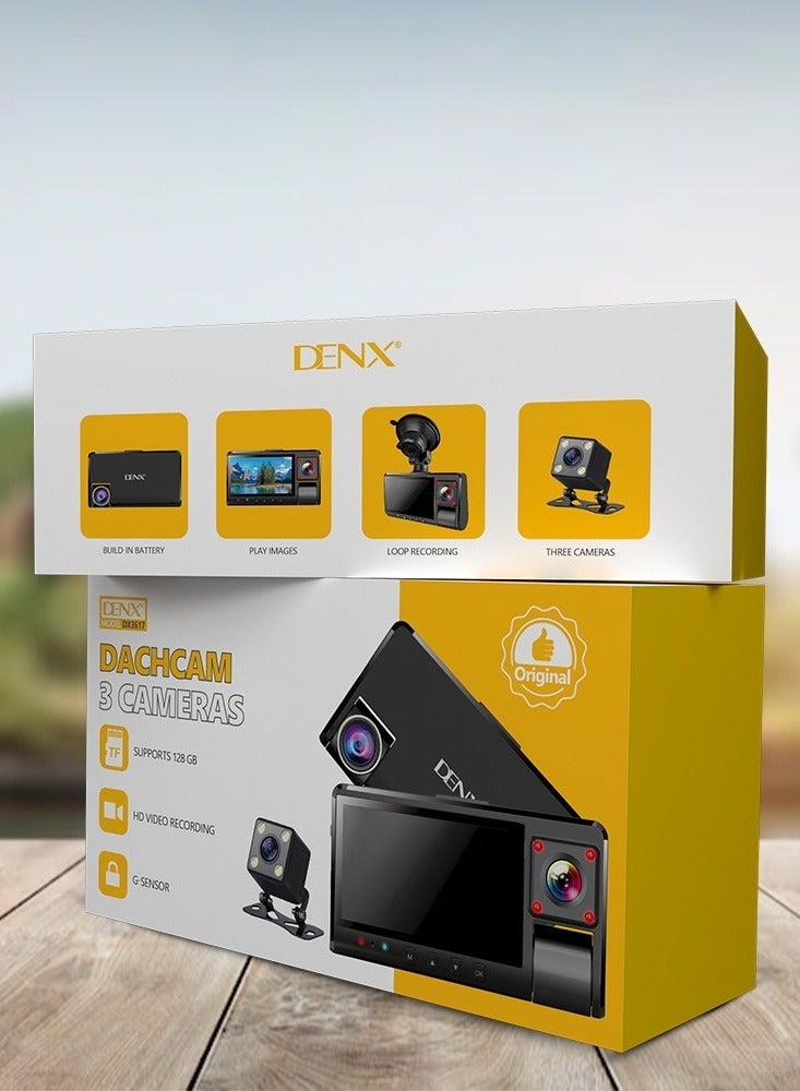 Denx 3-Channel Dash Cam, Front, Rear and Interior, Full Car Dashboard Cameras, WiFi and App Control, Night Vision, Parking Mode, Support 128GB - Image 5