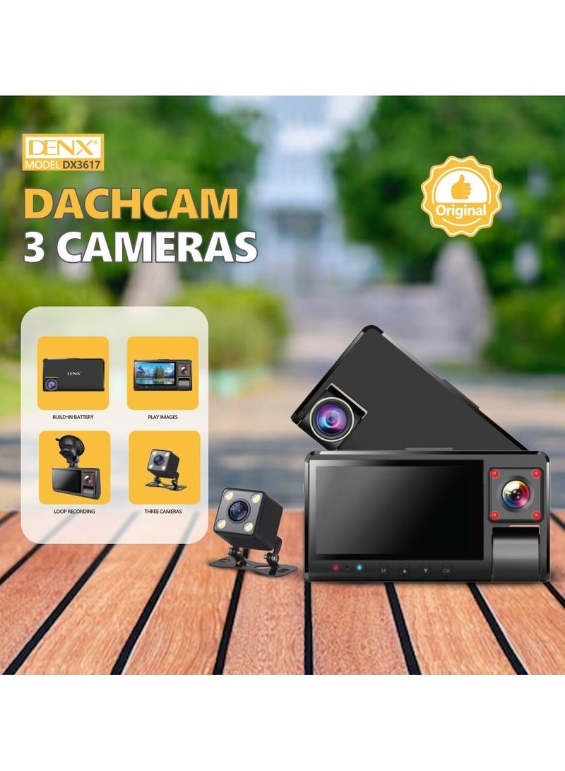 Denx 3-Channel Dash Cam, Front, Rear and Interior, Full Car Dashboard Cameras, WiFi and App Control, Night Vision, Parking Mode, Support 128GB - Image 3