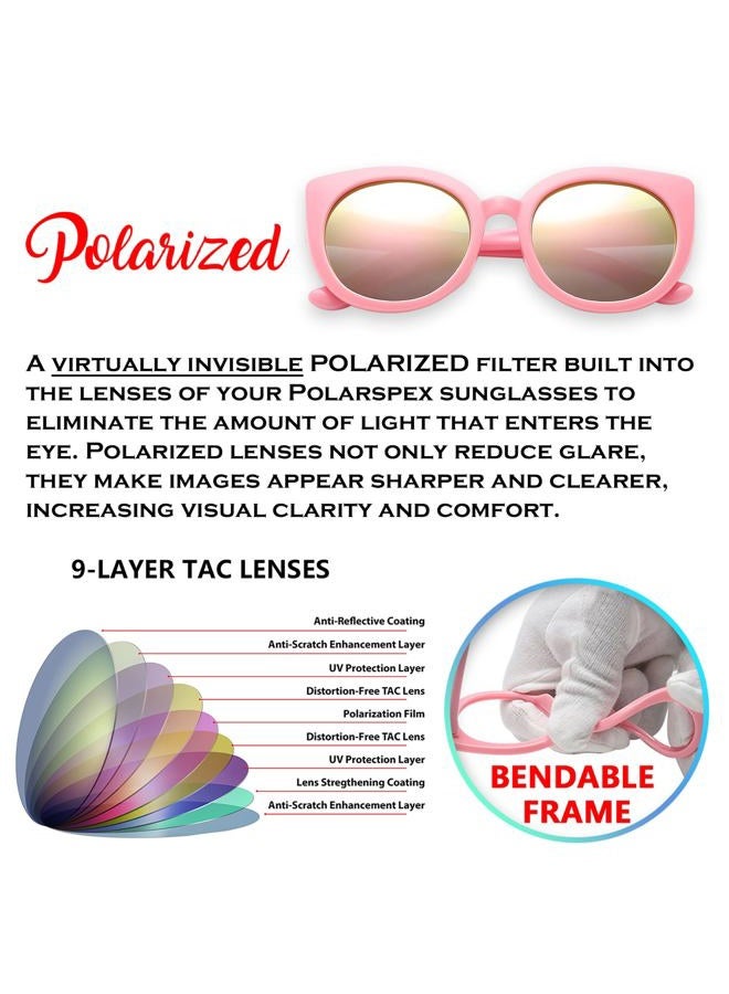 Polarspex Girls Elastic Cateye Kids Toddler Polarized Sunglasses - BPA Free (Princess Pink | Pink Quartz) - Image 3