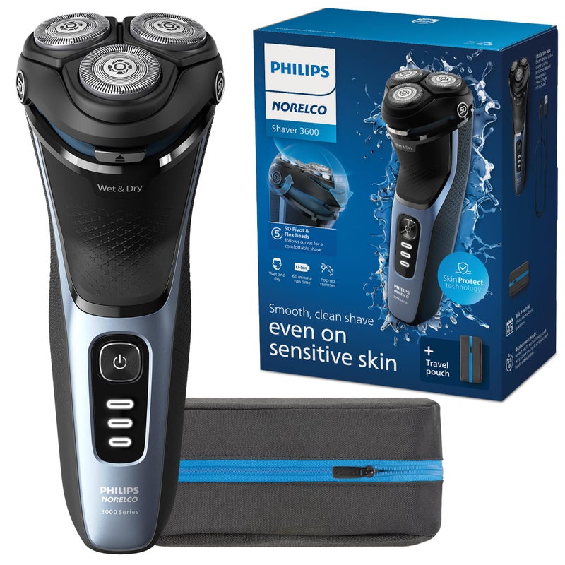Norelco Philips Norelco Shaver 3600 Series, Wet and Dry Electric Shaver, P-Cap, Travel Pouch, Storm Blue, Model S3243/91 - Image 1