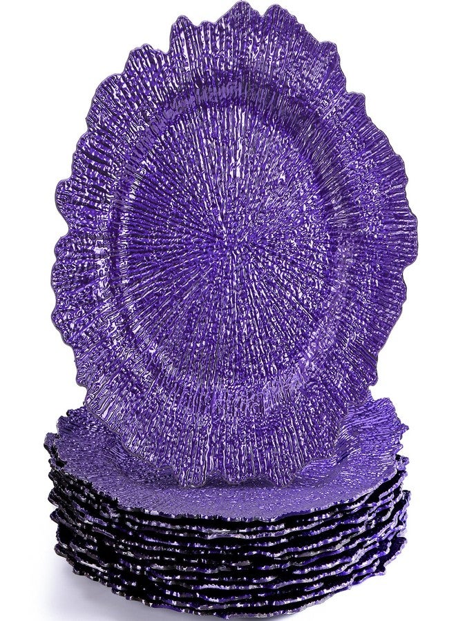 WUWEOT 12 Pack Purple Charger Plates, 12.7" Plastic Reef Dinner Under Plate, Round Charger Service Base Plate Bulk with Ruffled Rim for Party, Wedding, Catering Event, Tabletop Decor - Image 1