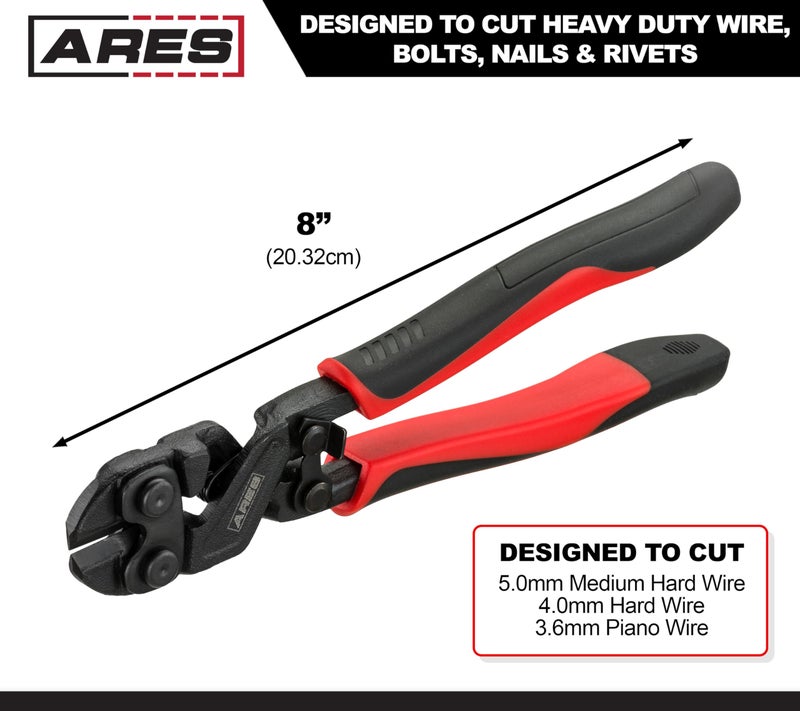ARES 70664-8-Inch Mini Bolt Cutter - Chrome Moly Steel Construction & Induction Hardened Cutting Edges - Designed for Heavy Duty Wire, Bolt, Nail & Rivet Cutting - Image 2