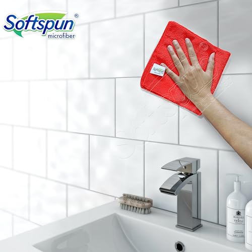 SOFTSPUN Microfiber Cleaning Cloth 4 pcs 40x60cm 340 GSM Red Thick Lint & Streak-Free Super Absorbent Multipurpose Wash Towels for Kitchen Car Window Stainless Steel & Silverware Pack of 4. - Image 4