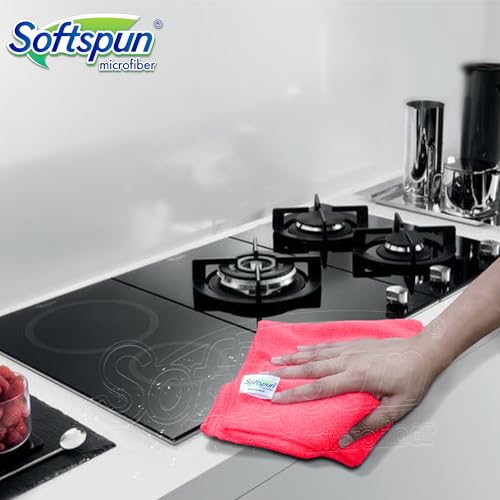 SOFTSPUN Microfiber Cleaning Cloth 4 pcs 40x60cm 340 GSM Red Thick Lint & Streak-Free Super Absorbent Multipurpose Wash Towels for Kitchen Car Window Stainless Steel & Silverware Pack of 4. - Image 5