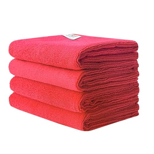SOFTSPUN Microfiber Cleaning Cloth 4 pcs 40x60cm 340 GSM Red Thick Lint & Streak-Free Super Absorbent Multipurpose Wash Towels for Kitchen Car Window Stainless Steel & Silverware Pack of 4. - Image 1