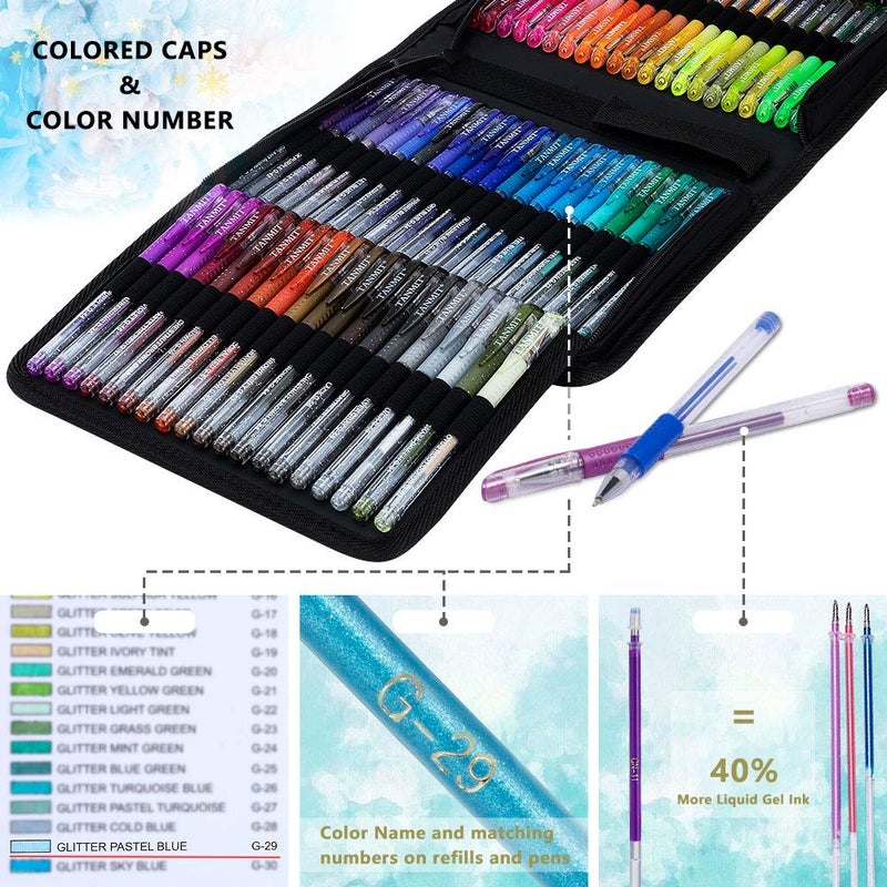 TANMIT Glitter Gel Pens, 160 Pack Glitter Pen with Case for Adults Coloring Books, Artist Colored Gel Markers with 40% More Ink for Drawing Scraobooking Writing Doodling - Image 2