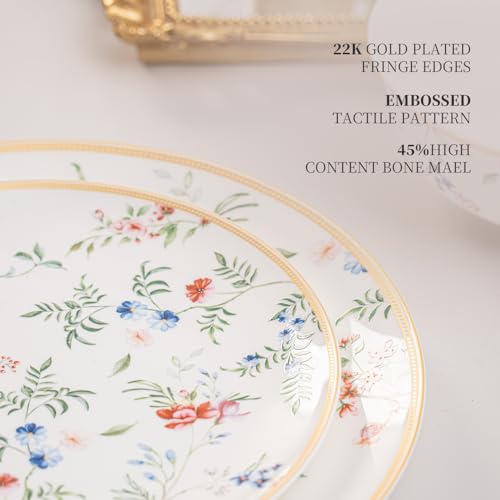 FHGNYSM Bone China Plates and Bowels,12-Pieces Dinnerware Sets, Highly Chip and Crack Resistant, Dishwasher & Microwave Safe Dishes Set, Dense and Translucence - Image 4