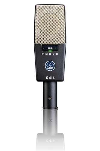 AKG Pro Audio C414 XLS Studio Grade Professional Large Diaphragm Vocal and Instrument Condenser Microphone with Rugged Aluminum Carrying Case. XLR Connector. Gray with Gold - Image 1