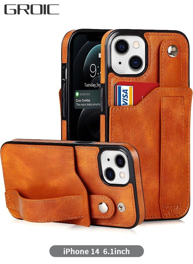 جرويك Iphone 14 Case 6.1 Inch, Luxury Leather Wallet Style Business Case, Scratch Resistant, Shock Resistant Strap Wrist Card Slot Ipone Phone - Image 1
