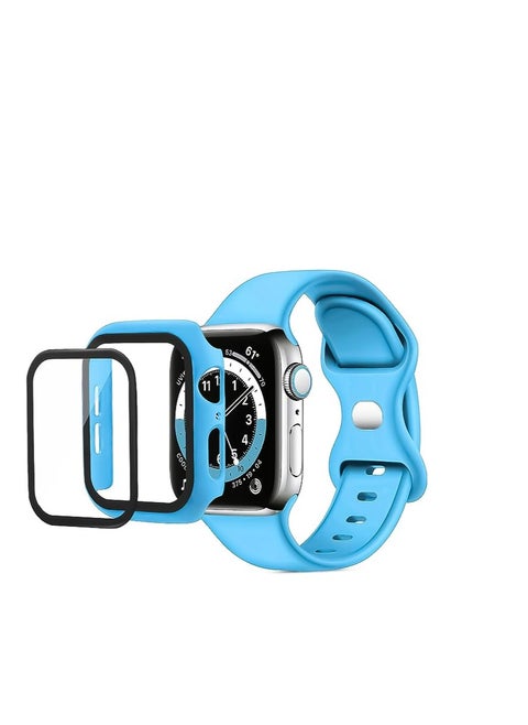 2 in 1 Silicone Band Strap Watch Band & Protective Case with Tempered Glass for Apple Watch Series 7,45mm