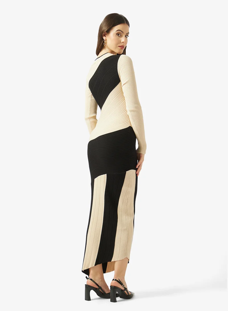 Style Cheat Asymmetric  Crew Neck Midi Dress