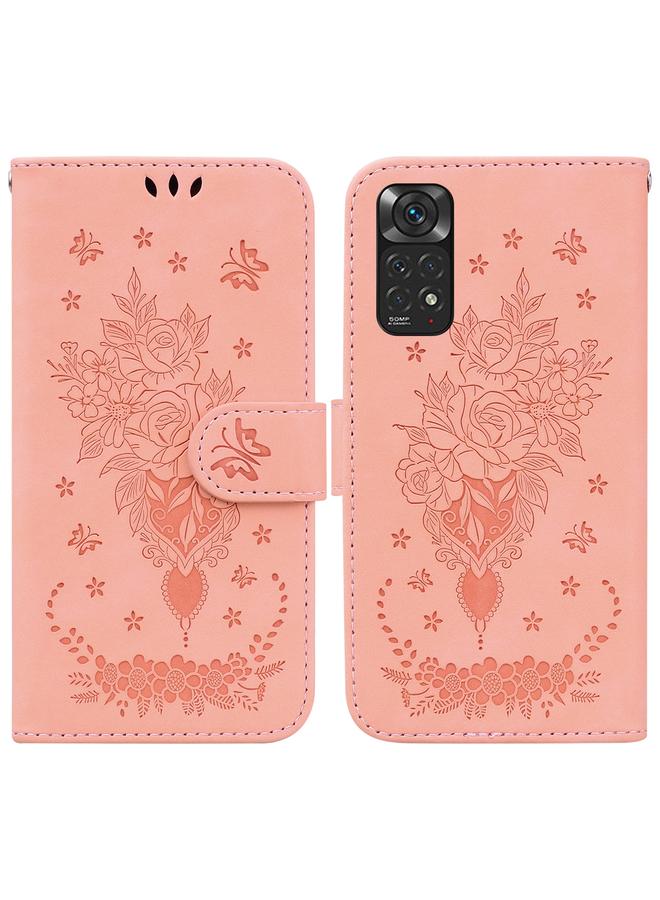Case For Xiaomi Redmi Note 11 Foreign / 11S Butterfly Rose Embossed Leather Phone Case