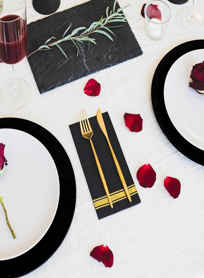 Fanxyware Shiny Gold on Black Disposable Dinner Napkins, Linen-like Feel, Soft Fluff Pulp Paper - 50 Pack, 8.5" x 4" - Style Name: Bold Bliss - Image 2