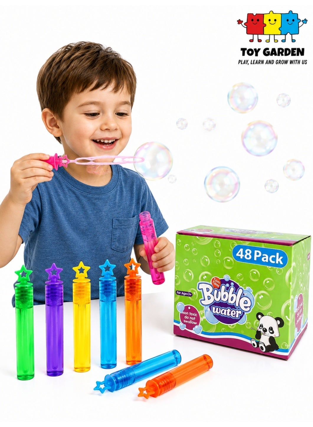 48 Pcs Mini Bubble Wands, Bubble Party Favors Assortment Toys, Bulk Party Favors for Kids, Themed Birthday, School Classroom Prizes for Boys & Girls (48 Pack Star)