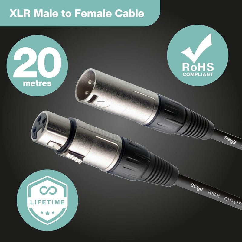 ستادج كابل ميكروفون من سلسلة S بطول 20 متر XLR/XLR (ذكر/أنثى) - أسود - Image 2