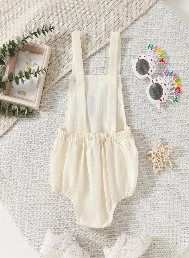 Honganda Summer Baby Boy 1st Birthday Outfit Sleeveless Backless 1 Year Old Overalls Cake Smash Romper for First Birthday (Beige, 12-18 Months) - Image 2