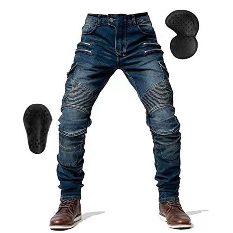 Generic oFzimTo Motorcycle Jeans for Men, Drop-resistant Jeans with Straight Leg and 4 Types of Protective Equipment, Motorcycle Trousers for Motorcycle Racers (Blue, M)  - Image 1