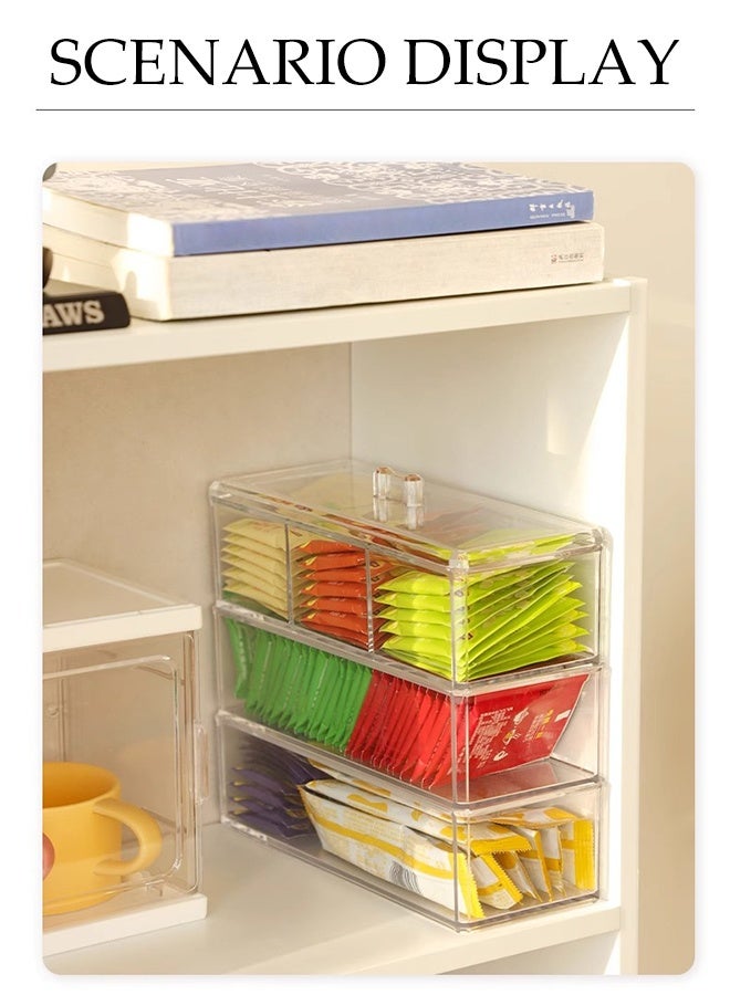 DUNISO 3 Tier Tea Bag Organizer with Lid,Clear Stackable Tea Bag Holder,Dustproof and Moistureproof,for Kitchen Countertops Cabinets Coffee Sugar Packets Storage - Image 4